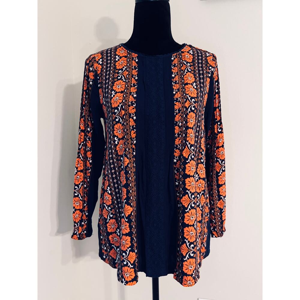 Matilda Jane Orange Navy Floral Top sz S